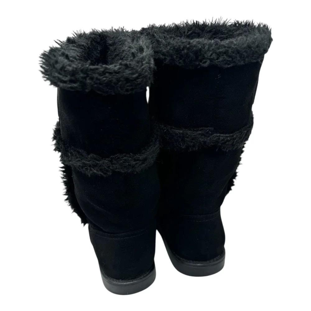 Guess🔥Black Magic 🎱Faux Suede Y2k Fur‎ Trim Bling💎Winter Boots 6 Cozy Core
